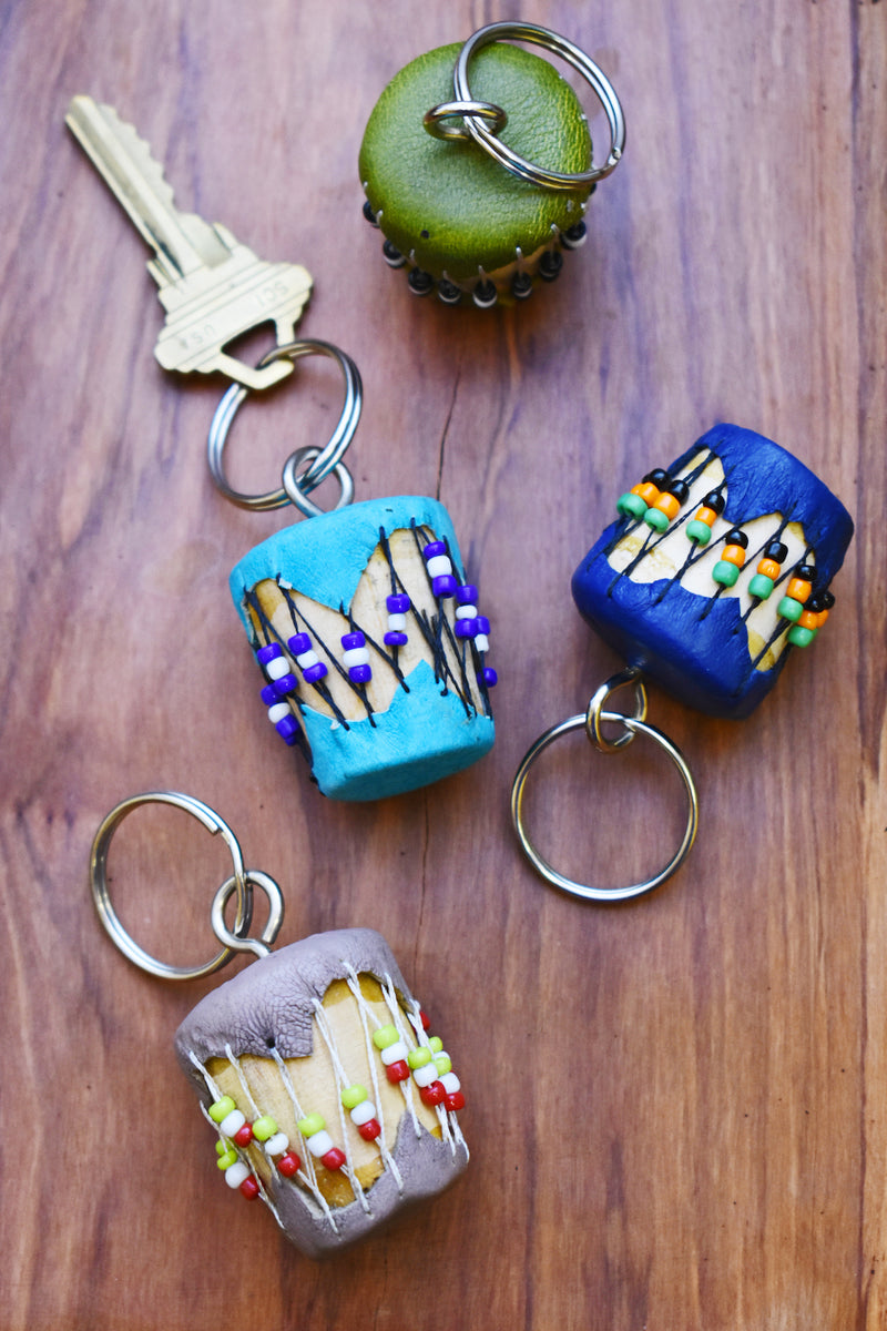 Set of Four Assorted Colorful African Drum Keychains