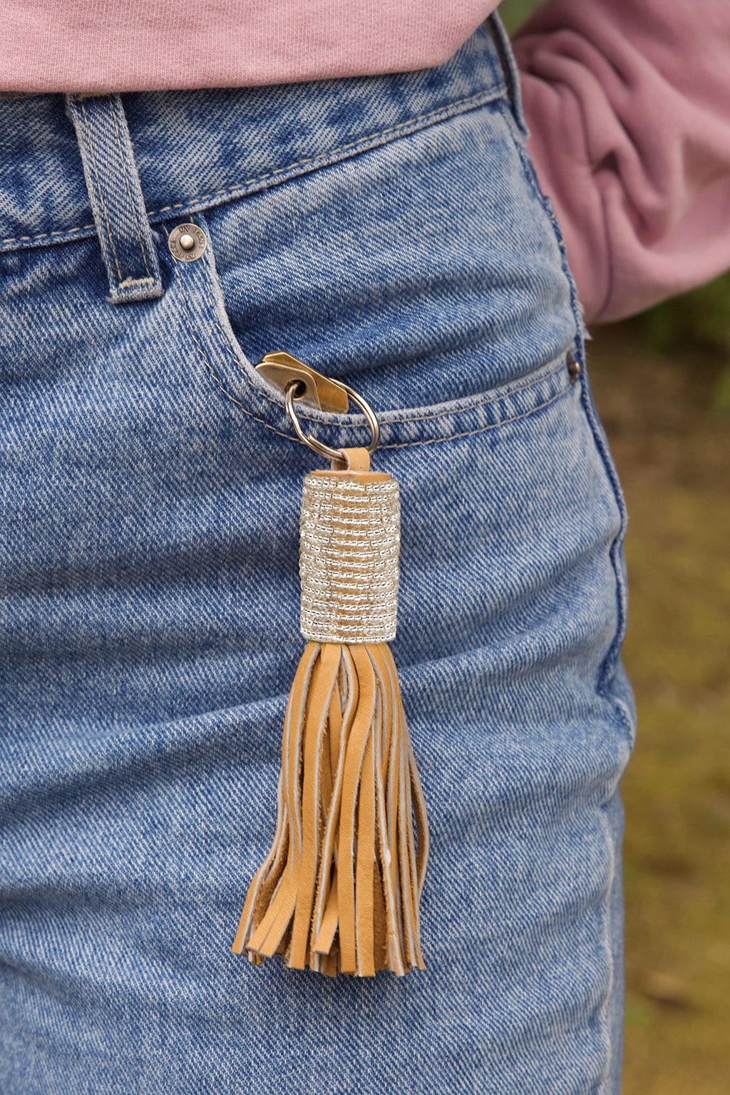 Wayfarer Tassel Key Ring with Silver Beads