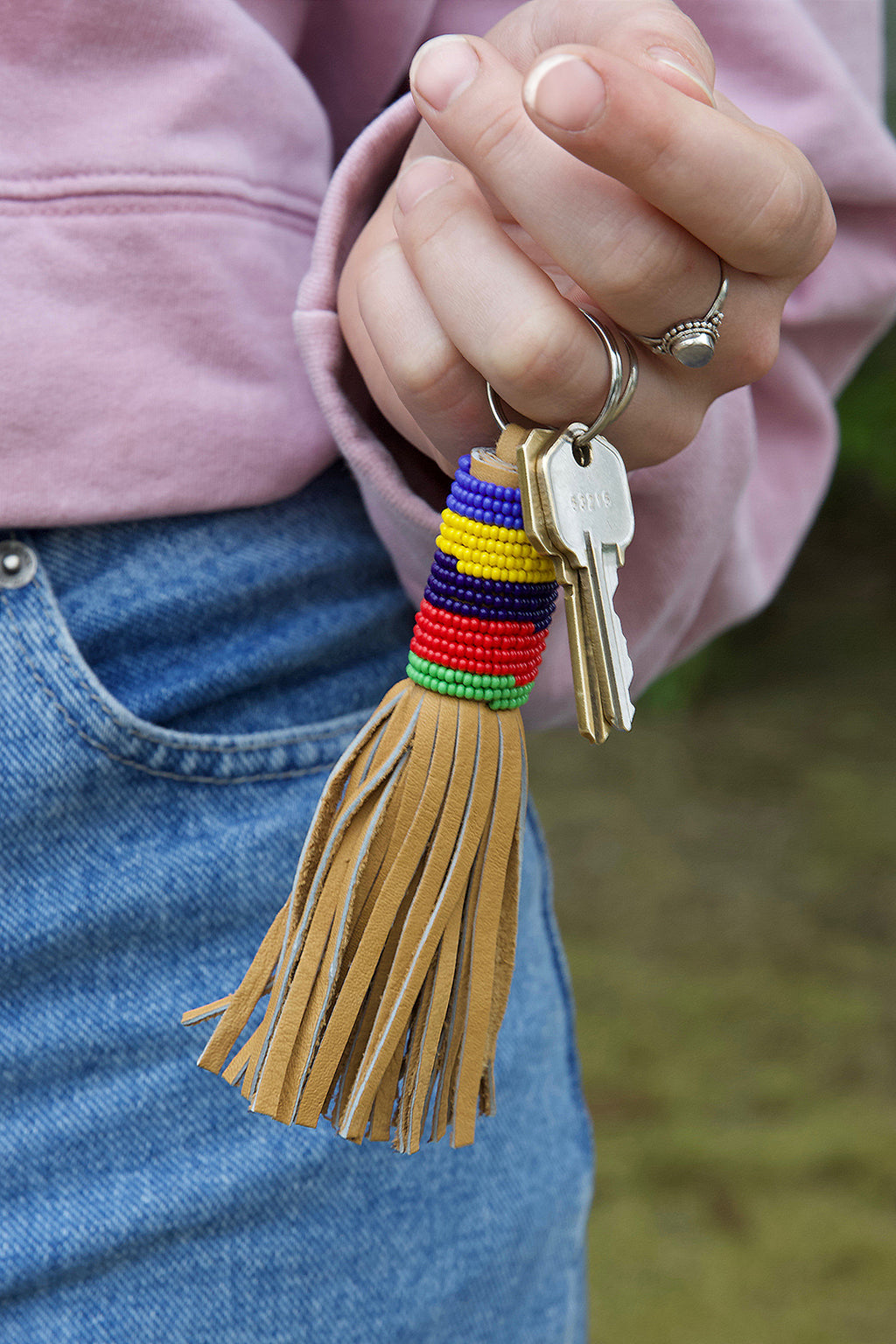 Wayfarer Tassel Key Ring with Multicolor Beads