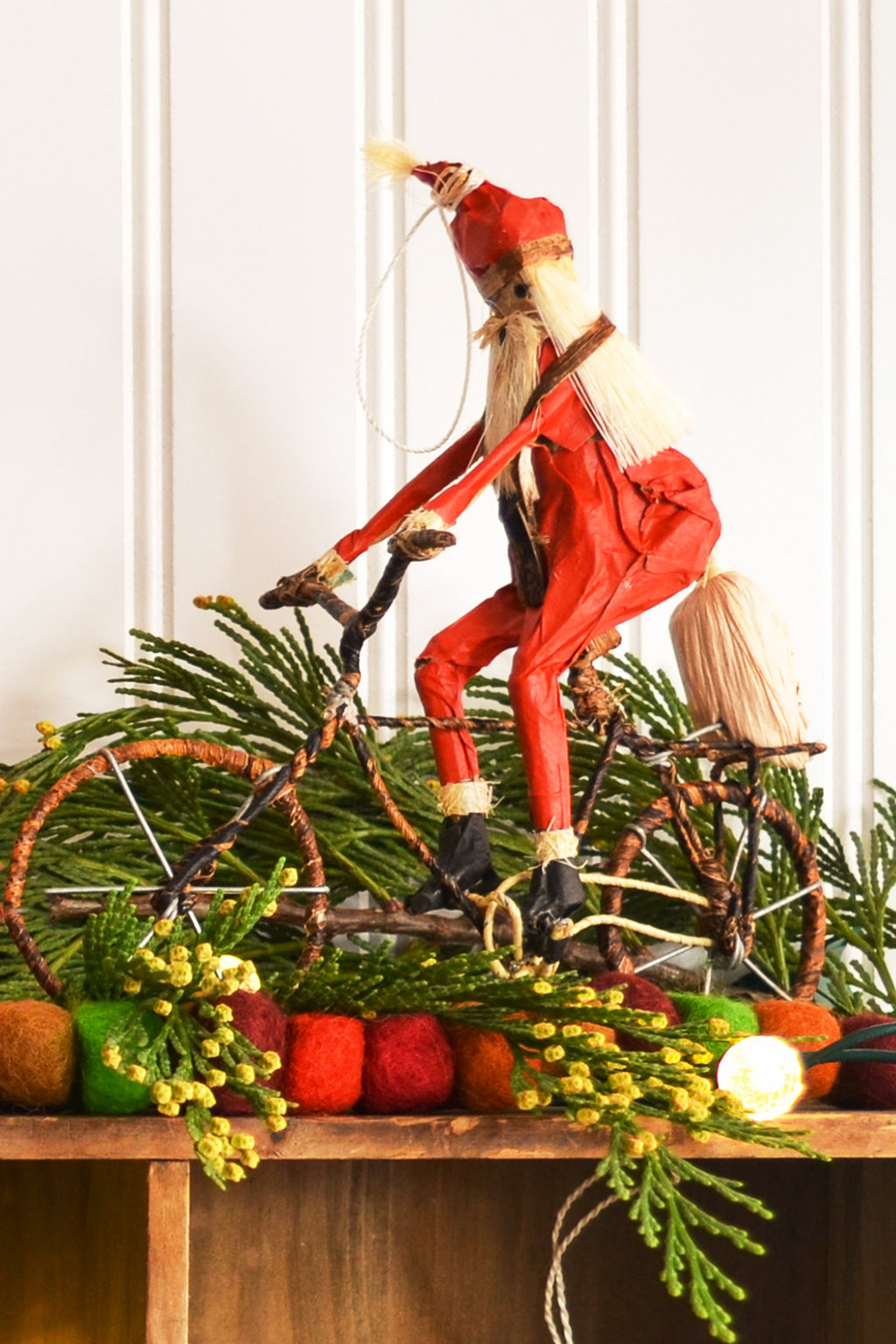 Cycling Santa Banana Fiber Holiday Ornament