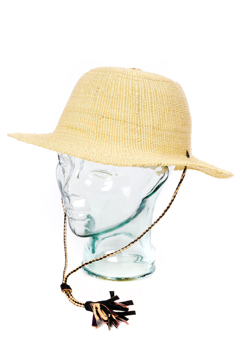 Natural Ghanaian Short Brimmed Straw Hat with Strap