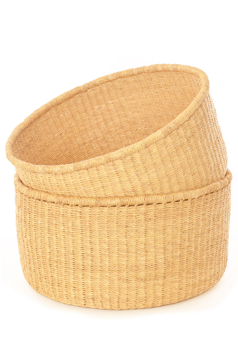 Set of Two Natural Woven Grass Floor Baskets with No Handles