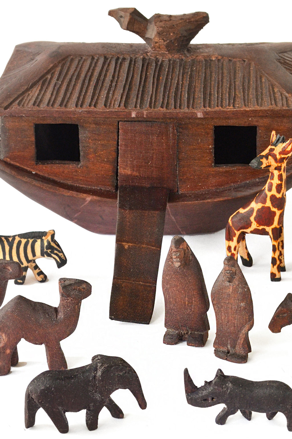 African Hand Carved Wooden Noah's Ark with Animals