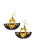 Assorted Batik Cow Bone & Brass Ark Earrings from Kenya