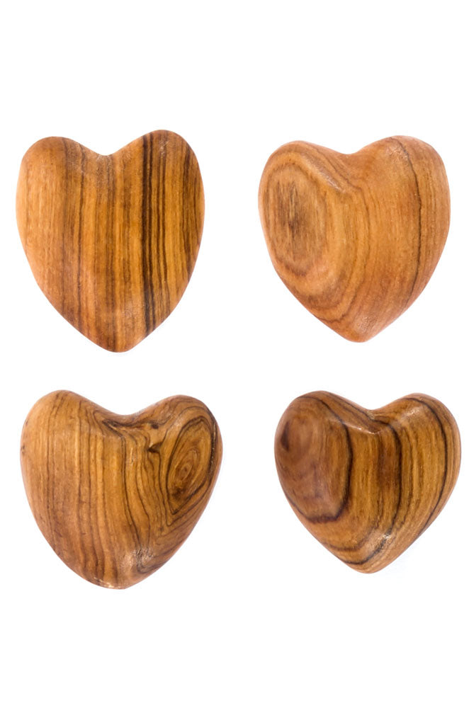 Hand Carved Wild Olive Wood Hearts JKWB25A  Small set of 4