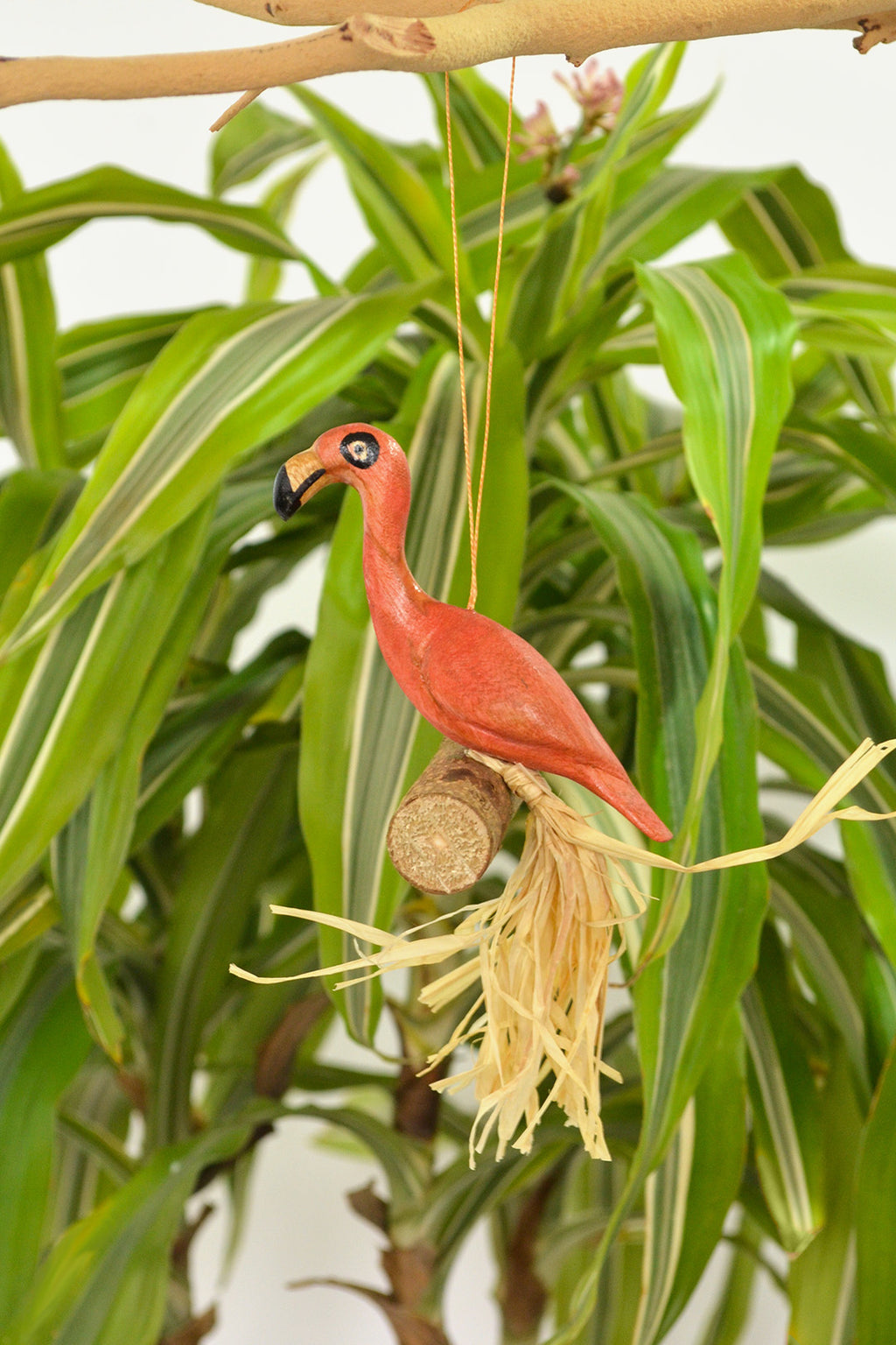 Hand Painted Perched Flamingo Bird Ornament