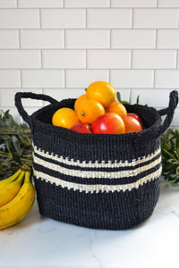 Sisal Storage Basket in Black with White Stripes