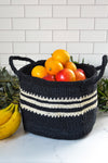 Sisal Storage Basket in Black with White Stripes