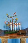 African Tree of Life Beaded Hanukkah Menorah with Orange Base