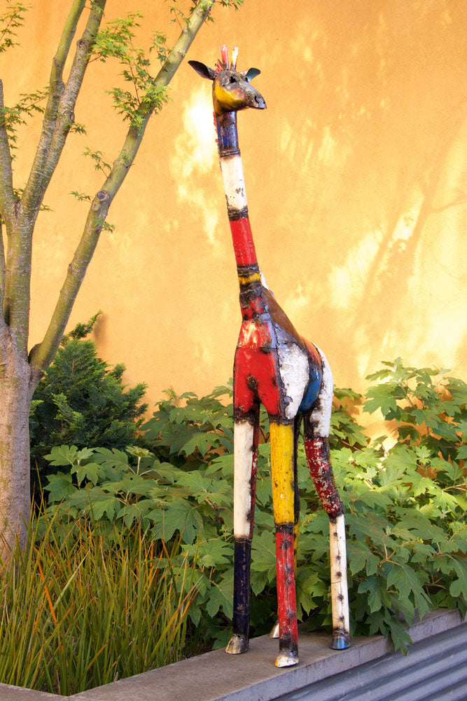 Colorful Recycled Oil Drum Giraffe Sculptures