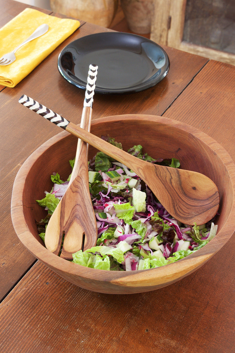 Kenyan Olive Wood Simple Salad Servers Default Title