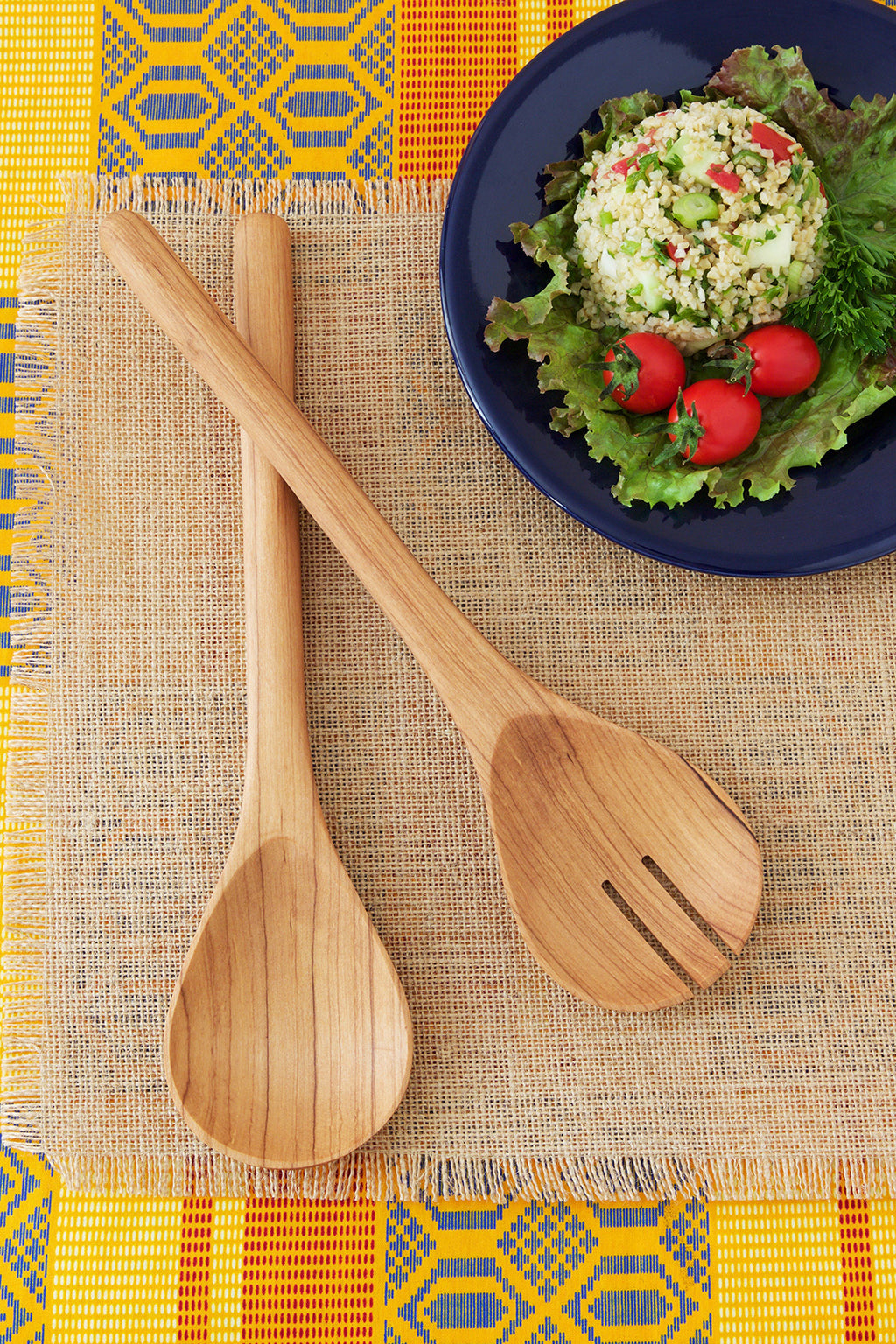 Kenyan Olive Wood Simple Salad Servers Default Title