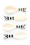 Set of Four Hand Carved Bone Fish Spoons