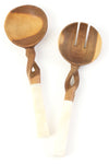 Twisted Kenyan Olive Wood Salad Servers with Bone Handles Default Title