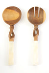 Twisted Kenyan Olive Wood Salad Servers with Bone Handles Default Title