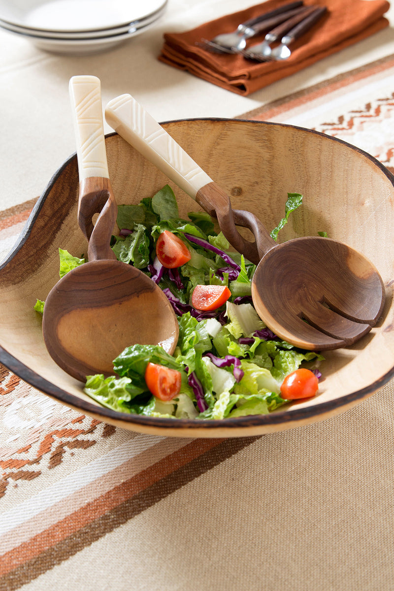 Twisted Kenyan Olive Wood Salad Servers with Bone Handles Default Title