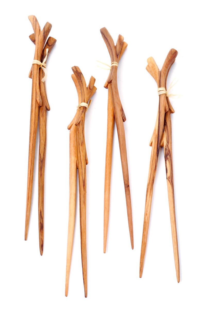 Hand Carved Wild Olive Wood Branch Chopsticks Default Title