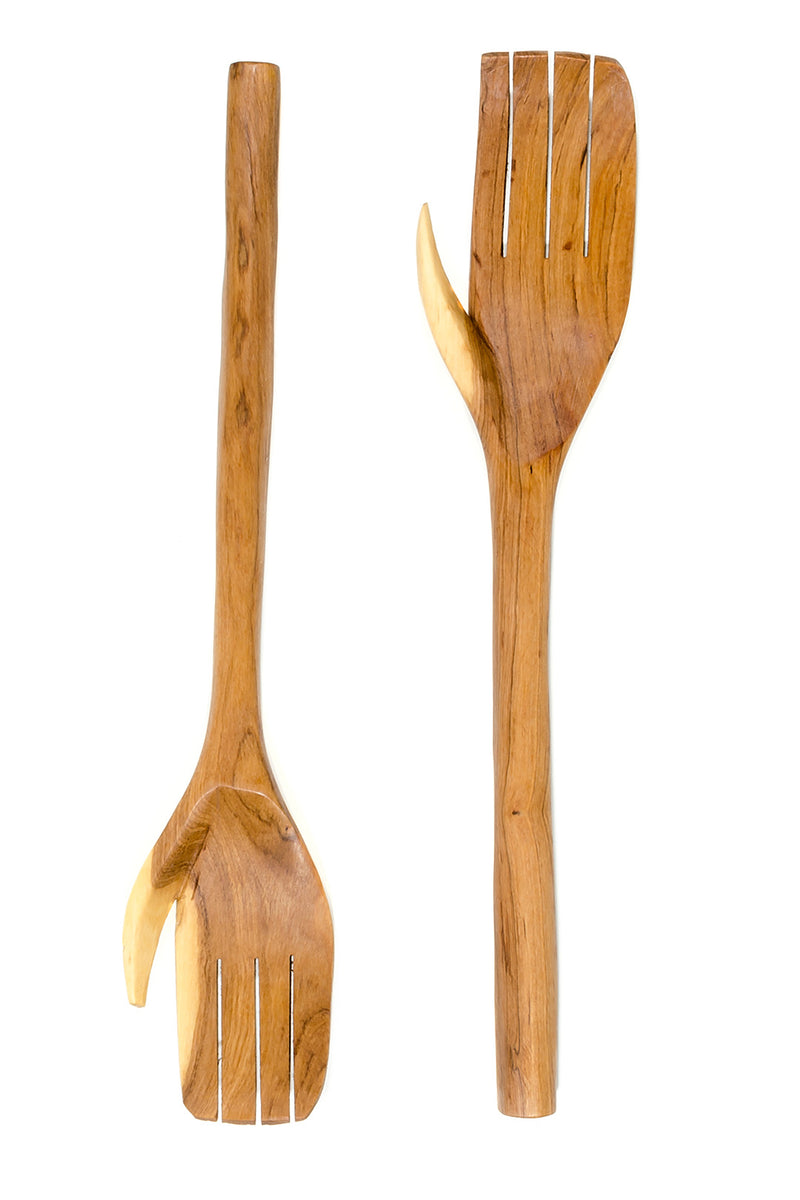 Wild Olive Wood Salad Server Hands