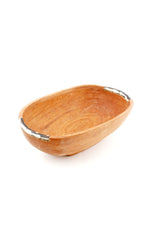 Small Shallow Oval Olive Wood Bowl with Batik Bone