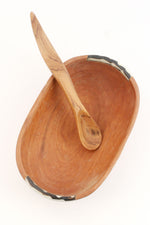 Small Shallow Oval Olive Wood Bowl with Batik Bone