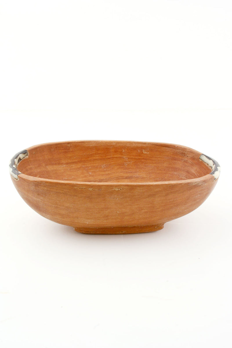 Small Shallow Oval Olive Wood Bowl with Batik Bone