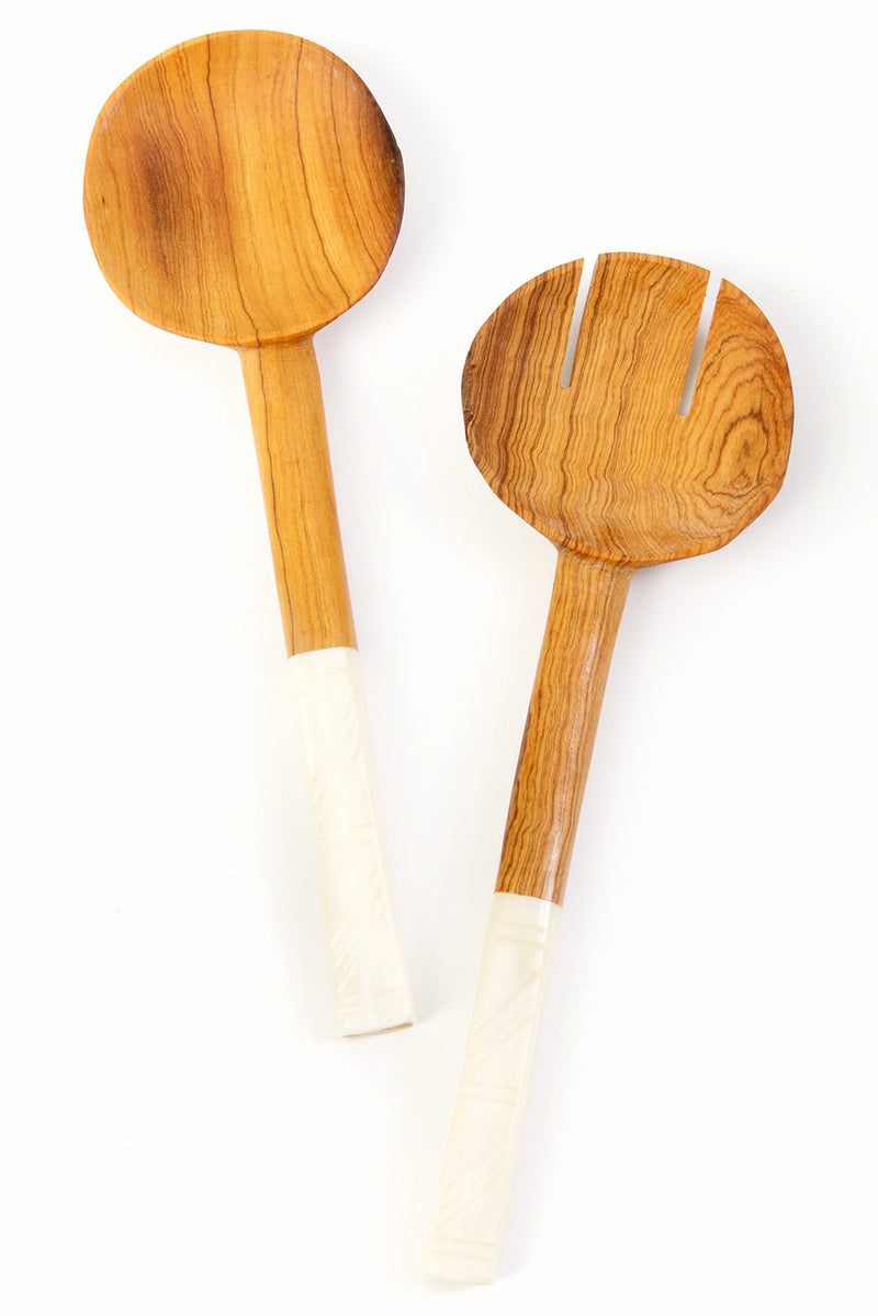 Wild Olive Wood Salad Servers with White Bone Handles Default Title