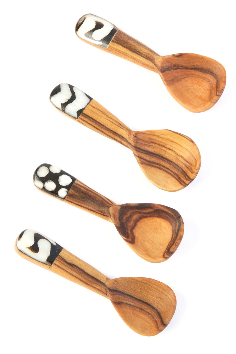 Set of 4 Cutest Wild Olive Wood and Bone Spice Spoons Default Title