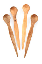 Set of 4 Small Wavy Wild Olive Wood Spice Spoons
