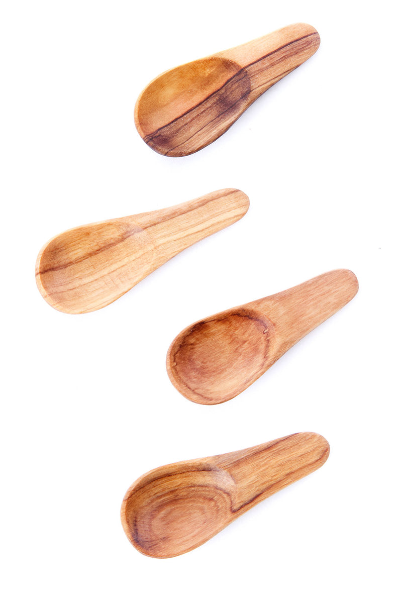 Set of 4 Wild Olive Wood Thumbprint Spice Scoops