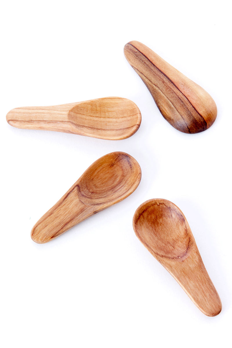 Set of 4 Wild Olive Wood Thumbprint Spice Scoops