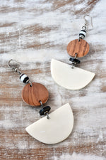 Kenyan Cow Bone and Wood Half Moon Earrings