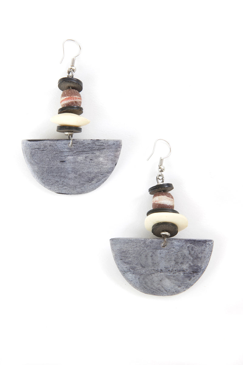 Kenyan Cow Bone Gray Half Moon Earrings