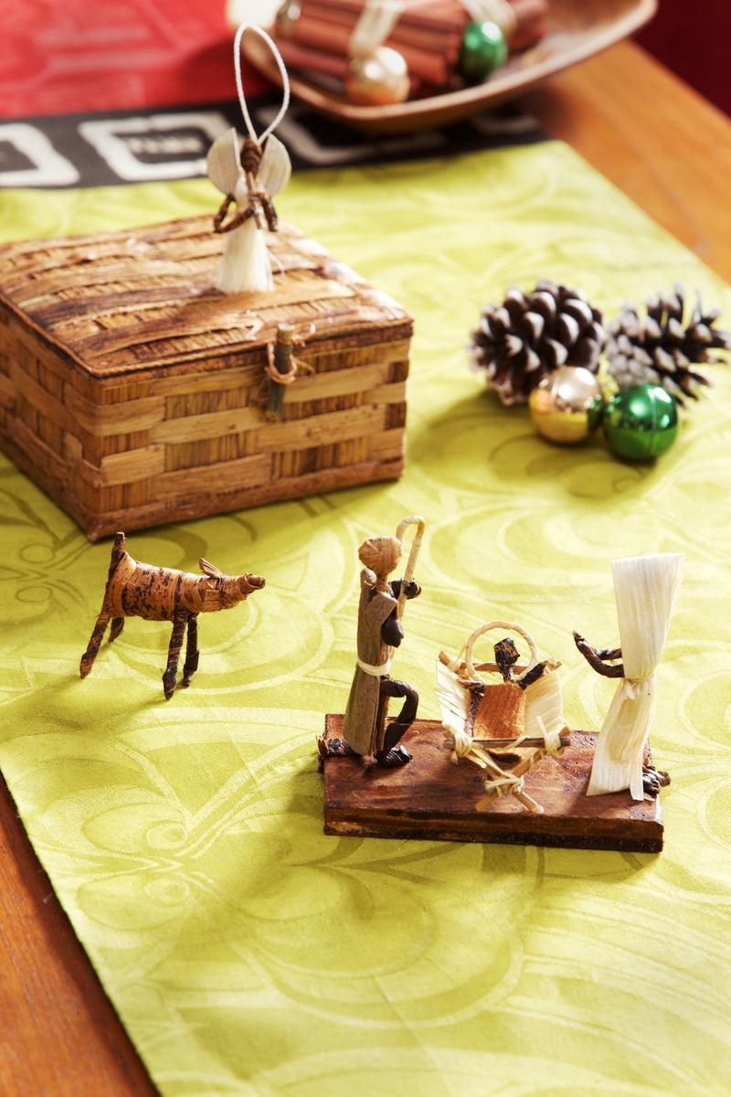 Small Banana Fiber Nativity Scene in Banana Fiber Box