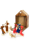 Banana Fiber Single Door Stable Nativity with Colorful Sisal