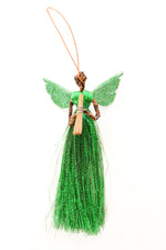 Emerald Shimmer Banana Fiber & Thread Angel Ornament