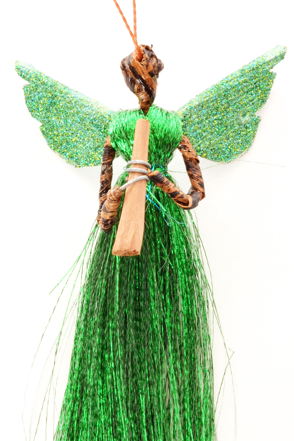 Emerald Shimmer Banana Fiber & Thread Angel Ornament