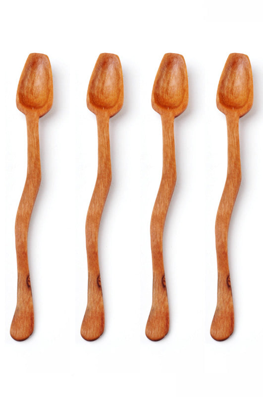 Set of 4 Wild Olive Wood Wavy Pepper Spoons