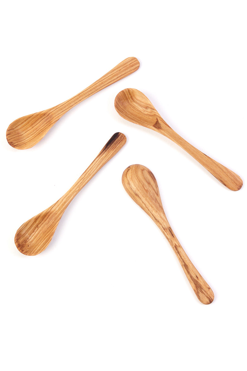 Set of 4 Flat Wild Olive Wood Spice Spoons Default Title