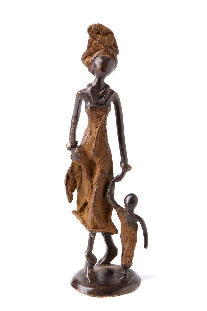 Bronze Mother and Child Walking Sculpture