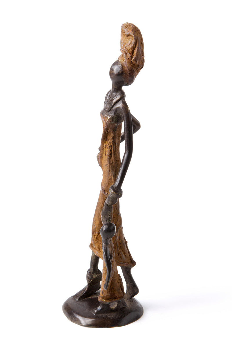 Bronze Mother and Child Walking Sculpture