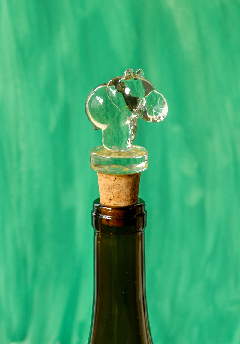 Handblown Recycled Glass Hippo Bottle Stopper Default Title