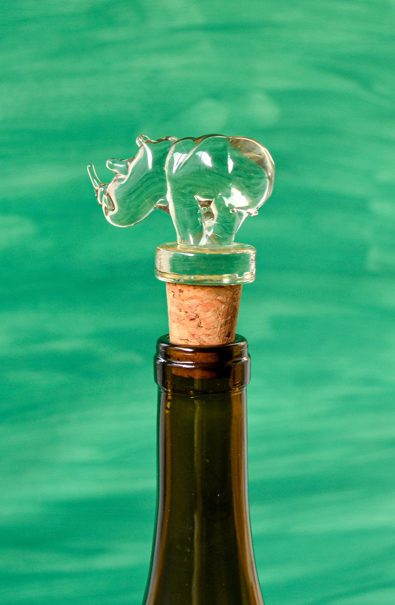 Handblown Recycled Glass Rhino Bottle Stopper Default Title