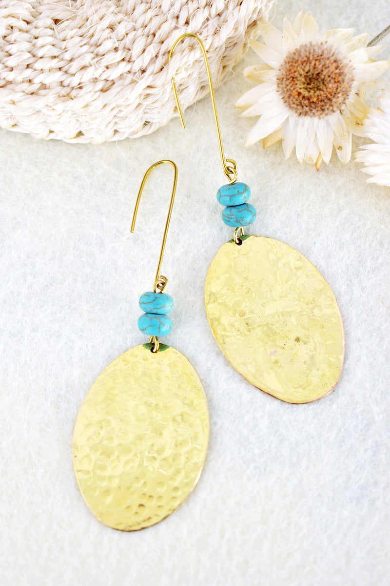 House of Cindimini Brass and Turquoise Maven Earrings