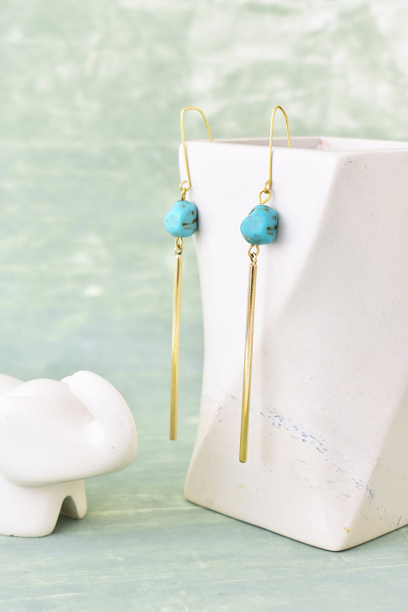 House of Cindimini Brass and Turquoise Exponent Earrings
