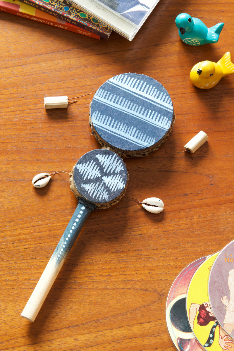 Hand Painted Shades of Blue Leather Double Spin Drum