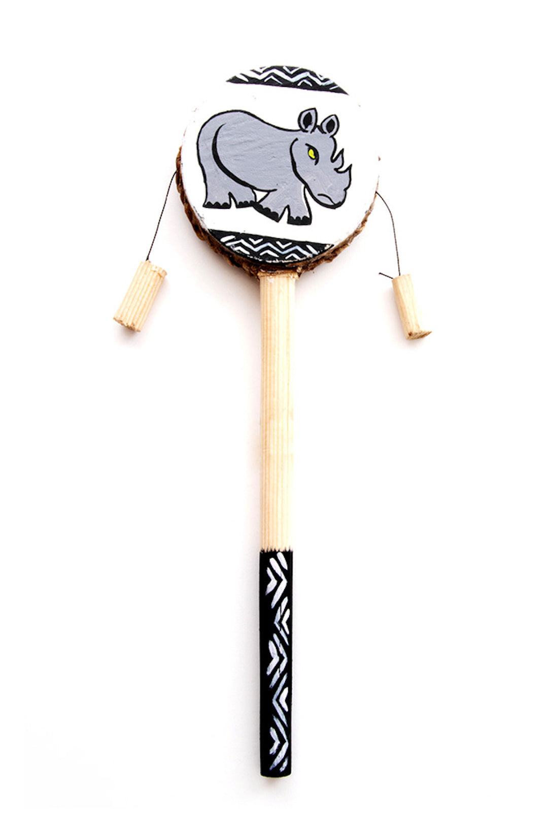 Small Kenyan Safari Rhino and Zebra Spin Drum