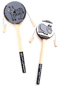 Small Kenyan Safari Rhino and Zebra Spin Drum