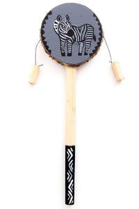 Small Kenyan Safari Rhino and Zebra Spin Drum