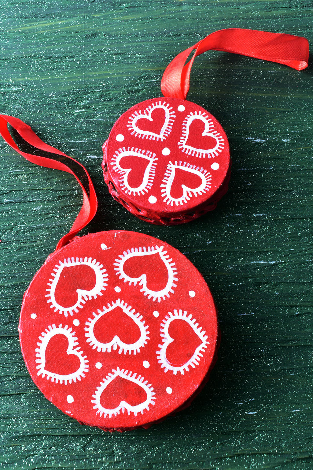 Red Drum Ornaments with Hearts