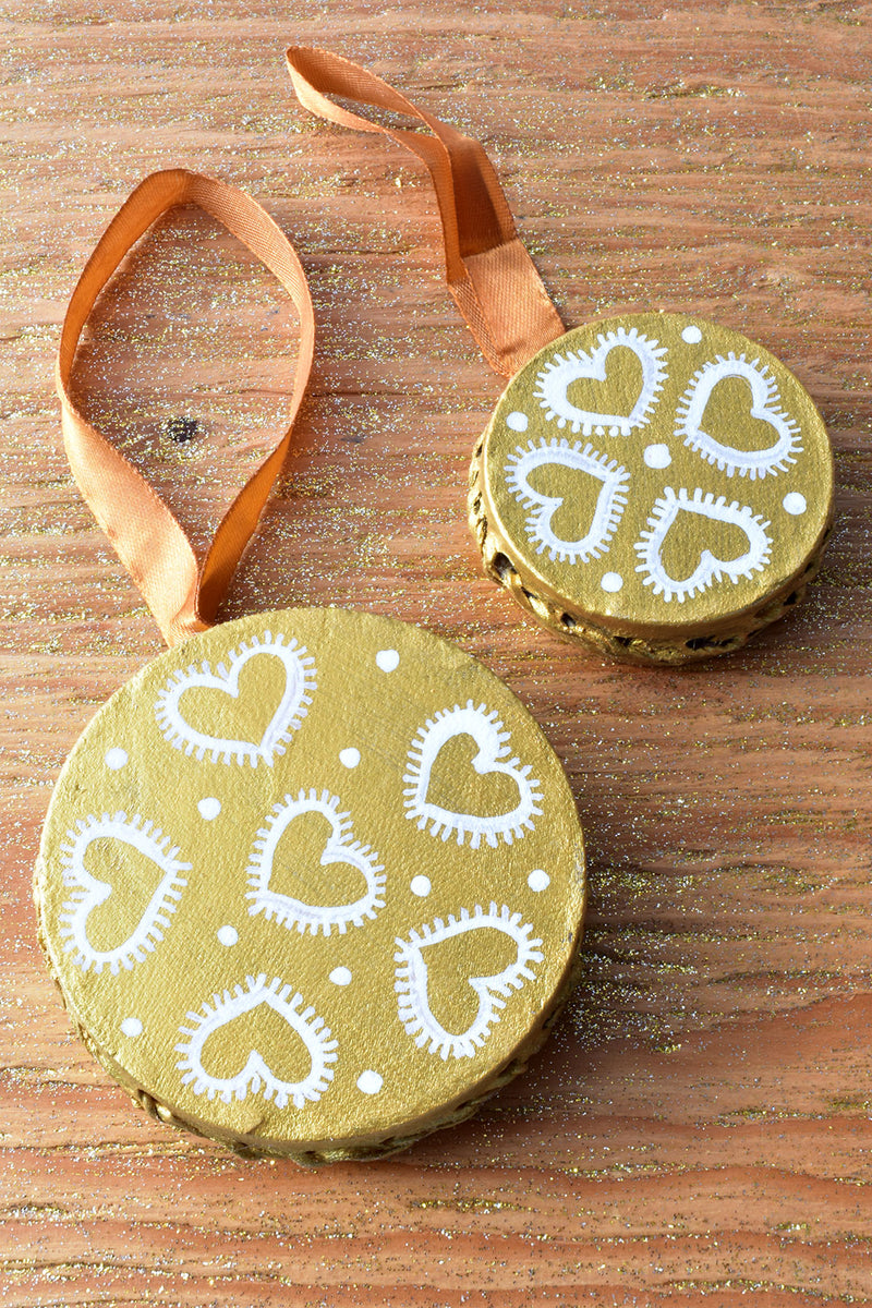 Gold Drum Ornaments with Hearts